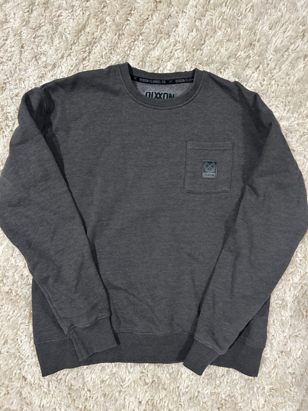 DIXXON Men's Dark Gray Crewneck Sweater with Chest Pocket